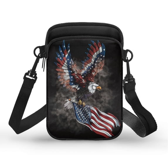 HELLHERO American Flag with Zipper Small Crossbody Purse for Outdoor Travel