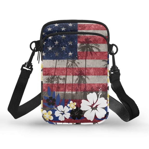HELLHERO American Floral Pattern Adjustable Shoulder Strap Crossbody Bag for Men, Women Polyester Women Crossbody Bag with 2 Zippers