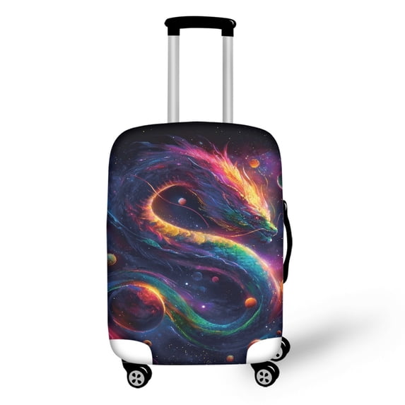 HELLHERO Anti Fade Suitcase Protective Cover for Airport Travel, Polyester Durable Luggage Cover, Colorful Dragon Pattern Design