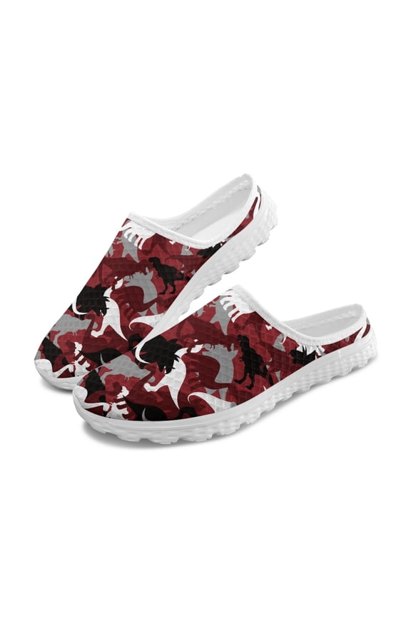 Anti-Slip Mesh Slippers for Business Work Outdoor, Dinosaur Camouflage Pattern Breathable Mesh Slip On Clogs with Lightweight