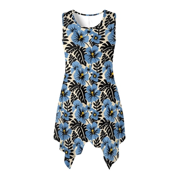 HELLHERO Art Hibiscus Sleeveless Sundress for Cocktail Party Vacation, Side Pockets Non Wrinkle Summer Sleeveless Dress