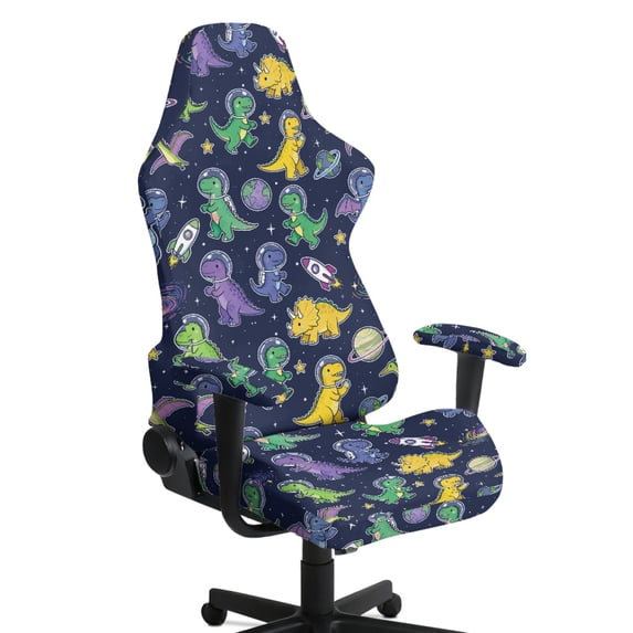 HELLHERO Astro Dinosaur Print Set of 4 Gaming Chair Slipcovers with Armrest Covers for Gamer, Soft Spandex Computer Chair Slipcover with Armchair Cover for Home
