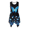 thumbnail image 1 of HELLHERO Asymmetric Hem Midi Dress, Blue Butterfly Flower Print Side Pockets Ladies Irregular Hem Midi Dress, Pleated Sleeveless Sleeveless Sundress for Party, 1 of 8