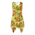 thumbnail image 1 of HELLHERO Asymmetric Sundress, Calf and Sunflower Pattern Side Pockets Summer Sleeveless Dresses, Asymmetrical Hem Design Practical Side Pocket Midi Dress for Party, 1 of 8
