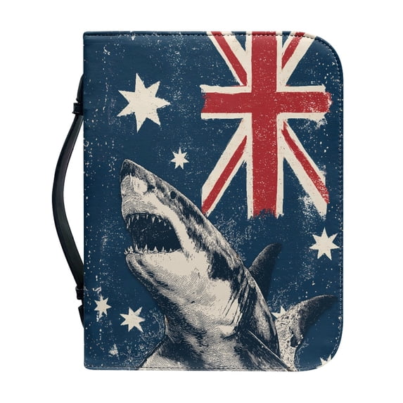 HELLHERO Australia Flag Shark Print Bible Covers, Protective PU Leather Church Bible Bag for Work Christian Prayer, Durable Bible Carrying Case