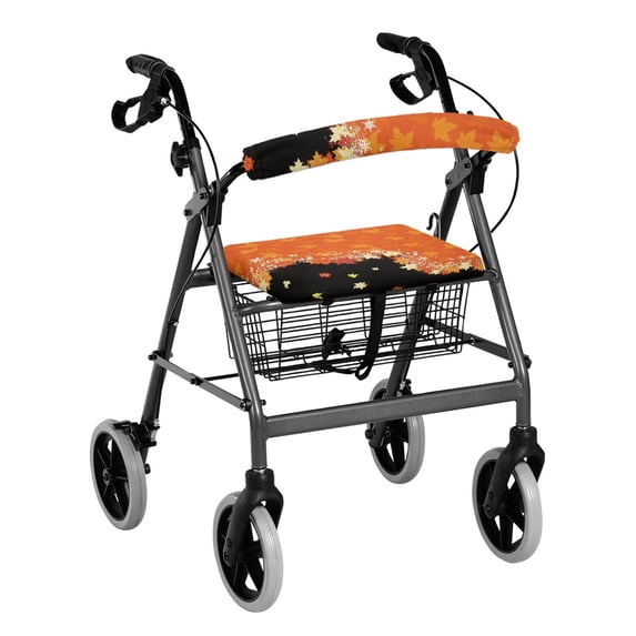 HELLHERO Autumn Maple Leaf Notes Walker Rollator Seat Back Cover Stretchable Material Seat & Backrest Cover Set and Machine Washable Cover Only