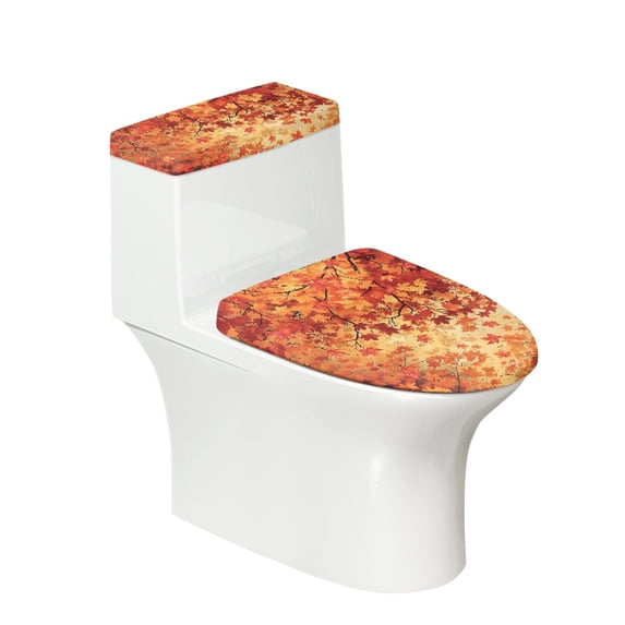 HELLHERO Autumn Maple Leaves Stretch Toilet Lid Seat Cover & Dust-Proof Elastic Bottom Elastic Edge with 2 Pack Toilet Cover Set