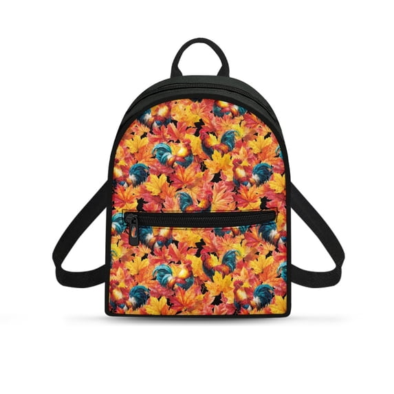 HELLHERO Autumn Rooster Leaf Lightweight Mini Backpack, Water-Resistant Practical Backpacks with Front Pocket for Work Travel