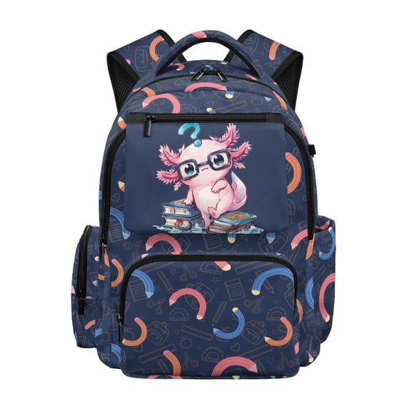 HELLHERO Axolotl 17 Inch Book Bags with Water Repellent Fabric, Durable Ventilated Padded Backpack for Back to School High School and Hiking