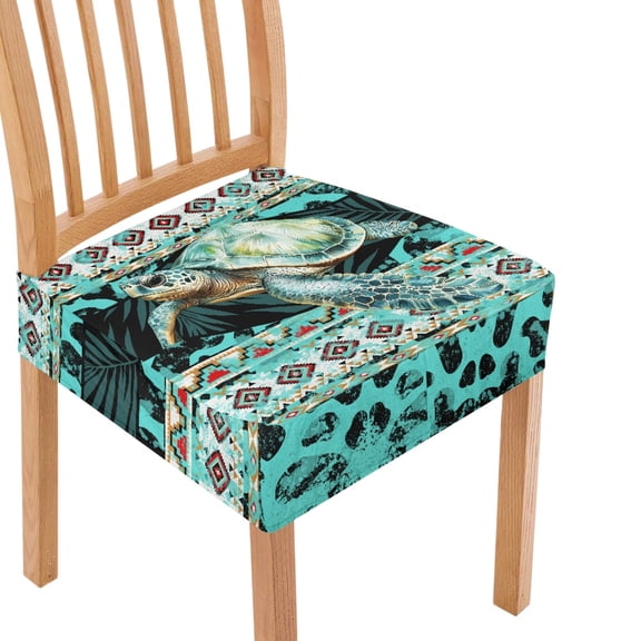 HELLHERO Aztec Sea Turtle Print Dining Chair Covers, Stretch Kitchen Chair Seat Slipcovers, Kitchen Chairs Seat Covers Protectors, Home Decor, Green