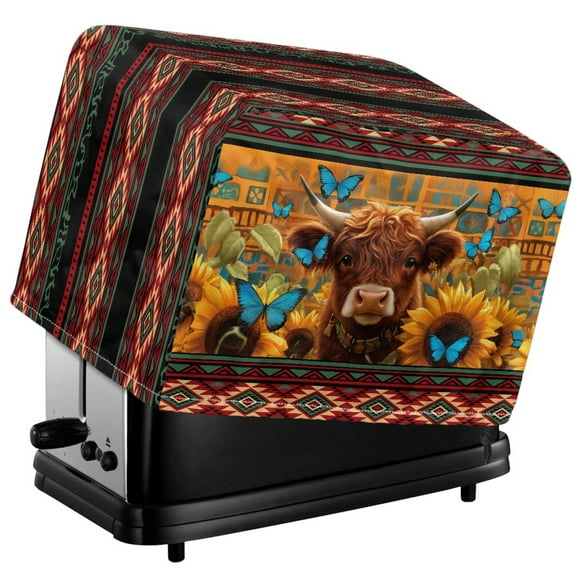 HELLHERO Aztec Sunflower Print Toaster Cover 4 Slice, Highland Cattle Butterfly Print Bread Maker Cover Adjustable, Kitchen Small Appliance Protector Women Gift
