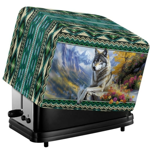 HELLHERO Aztec Wolf Flower Print Toaster Cover 2 Slice, Adjustable Toaster Cover for Small Appliances, Water-Resistant Oven Protector (11.4"x7.8"x7.4")