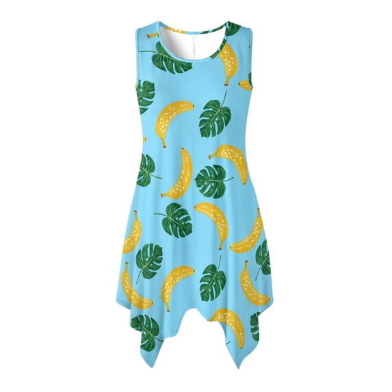 HELLHERO Banana Leaf Print Sleeveless Sundress for Beach Vacation Dating, Non Fade Pleated Summer Sleeveless Dress