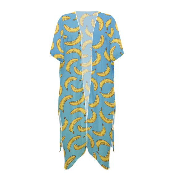 HELLHERO Banana Print Bathing Suit Cover Up Breathable Polyester Loose Long Kimono Swimsuit Cover Up