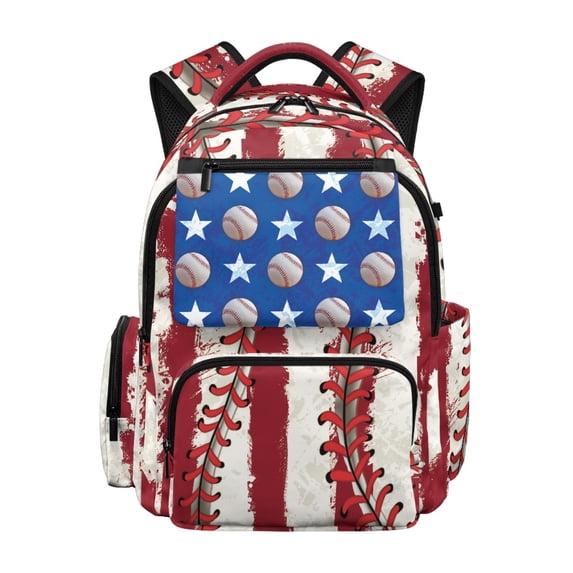 HELLHERO Baseball Flag Print 17 Inch School Bag, Ventilated Padded 600D Polyester Backpack for Elementary Back to School Daily Use