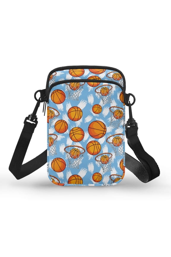 Basketball Graphic Design Polyester Sling Bag Leakproof Casual Travel 2 Zippers