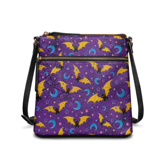 HELLHERO Bat Moon Web Night Crossbody Bag, Lightweight Crossbody Purse PU Leather Water-Resistant Ladies Crossbody Purse for Travel Daily Life