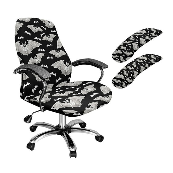 HELLHERO Bat Print Office Chair Cover Set, Stretchable Desk Chair Slipcover, Protective Office Chairs Seat Protector with Armrest Cover, Machine Washable