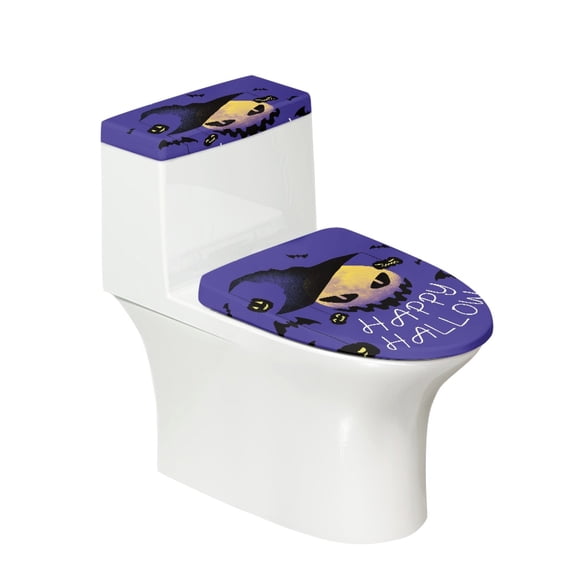 HELLHERO Bat Pumpkin Pattern Toilet Seat Lid Cover Adjustable Toilet Lid Covers & Pack of 2 for Hotel Home Easy to Clean Elastic Edge