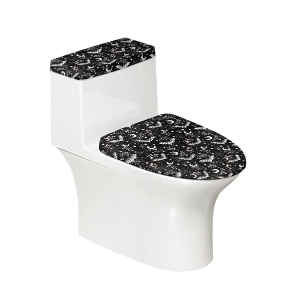 HELLHERO Bat Star Moon Fits All Toilet Shapes Elastic Edge Elastic Bottom Polyester Toilet Lid Seat Cover Set Household Easy to Install Elastic Installation