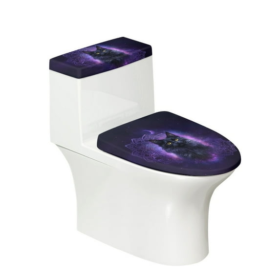 HELLHERO Bathroom Seat Covers Set of 2 Polyester Machine Washable for Friends, Cosmic Cat Mandala Pattern