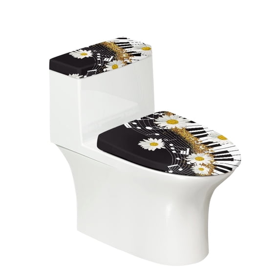 HELLHERO Bathroom Toilet Cover Set & Stretch Toilet Protector Cover for Modern Bathrooms, Polyester, Reusable, Daisy Musical Note