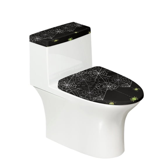 HELLHERO Bathroom Toilet Cover Set for Stretch Elastic Fabric Elastic Bottom Easy to Clean Dust-Proof Adjustable Machine Washable Durable, Spider Web