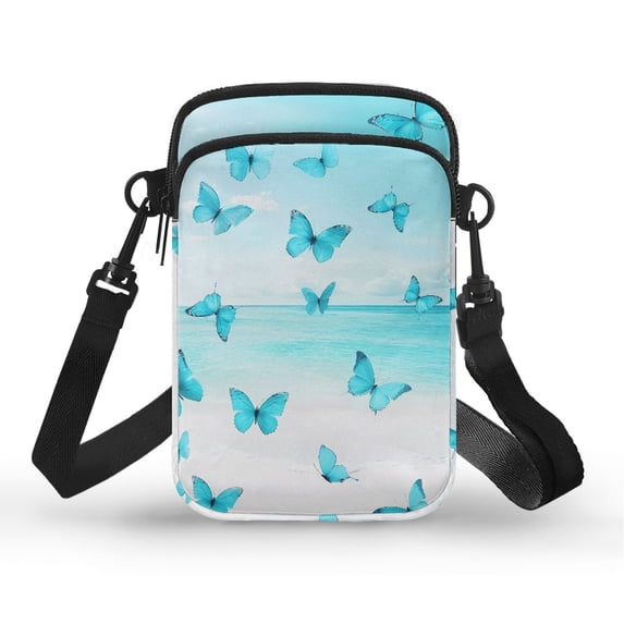 HELLHERO Beach Butterfly Pattern Cross Body Purse Polyester Adjustable Strap for Outdoor Holiday Travel Women