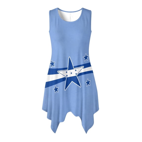 HELLHERO Beach Midi Dress, Star Stripe Irregular Hem Sleeveless Sundress, Side Pockets With Side Pockets Summer Sleeveless Dress for Cocktail Party Christmas Party