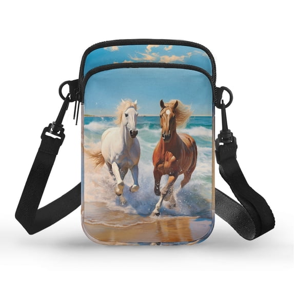 HELLHERO Beach Running Horse Pattern Travel Crossbody Purse, Lightweight, Daily Commute or Casual Outings