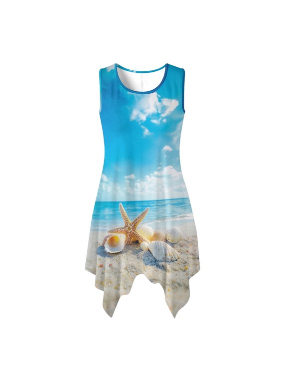 Beach Sleeveless Sundress for Celebrations Party, Comfort Side Pockets Ladies Irregular Hem Casual Dress