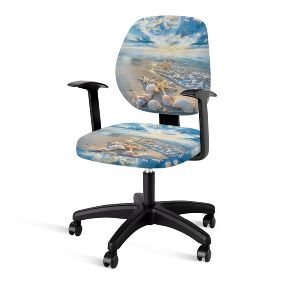 HELLHERO Beach Starfish Seashell Print Computer Office Chair Cover, Protective Universal Office Chairs Cushion Backrest Cover, Easy to Clean, Blue