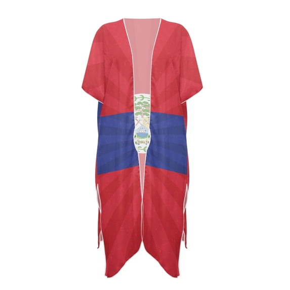 HELLHERO Belize Flag Print Beach Kimono - Lightweight Breathable Swimsuit Cover Up | Perfect for Tropical Vacations, Poolside & Beach Trips - Women's Loose Fit Summer Wear