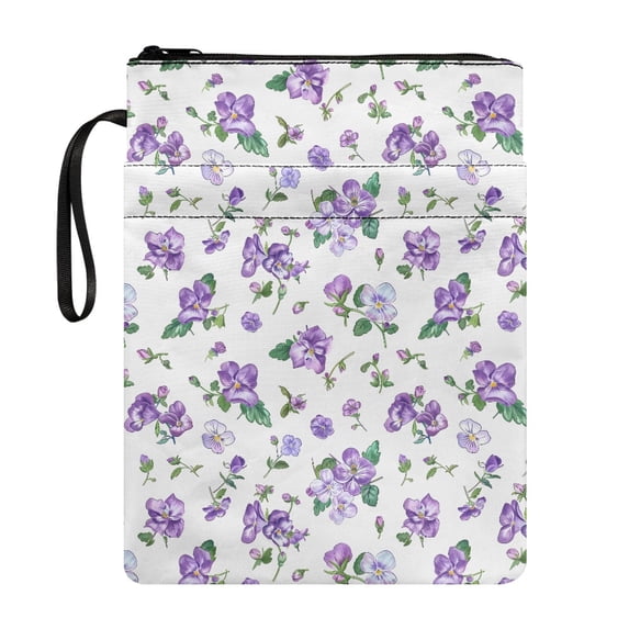 HELLHERO Bible Case Bag Retro Protector Wrap Bag with Zipper Polyester Fabric Book Carrying Case Book Protection for Bible Readers 11.4 Inch X 8.66 Inch, Violet Pansies
