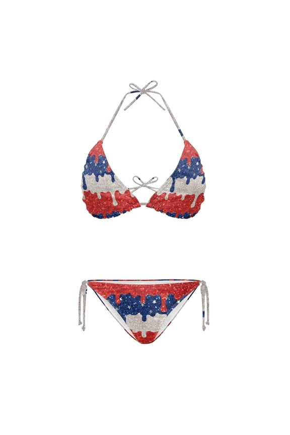 Bikini Sets Glitter Drip Print Two Piece Swimsuit Quick Drying Plus Size Ladies 4th of July Swimwear Adjustable String Bikini Bathing Suit