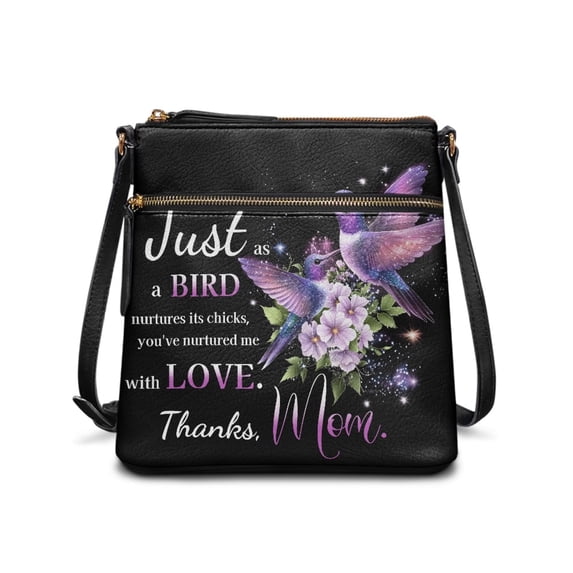 HELLHERO Bird Love Mom Shoulder Purse, Water-Resistant Ladies Crossbody Bag PU Leather Adjustable Strap Sling Bag for Work Travel