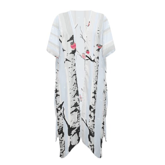 HELLHERO Bird Pattern Design Bathing Suit Cover Up Breathable High Quality Fabrics Half Sleeve Long Kimono Swimsuit Cover Up