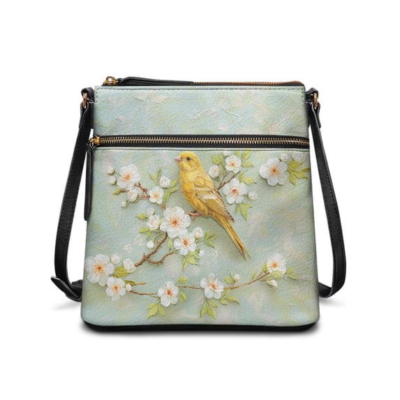 HELLHERO Bird and Floral Shoulder Bag, Waterproof Satchel Bag PU Leather Durable Zipper Purse Satchel for Travel Dating