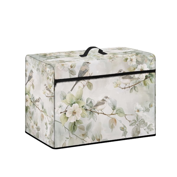 HELLHERO Bird and Flowers Sewing Machine Dust Cover with Pockets for Extra Accessories Carrying Handle Easy Storage Multifunction