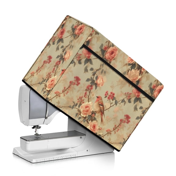HELLHERO Bird and Rose Pattern Sewing Machine Dust Cover and Carrying Handle Storage Pocket Women Gifts for Most Singer and Brother Sewing Machine