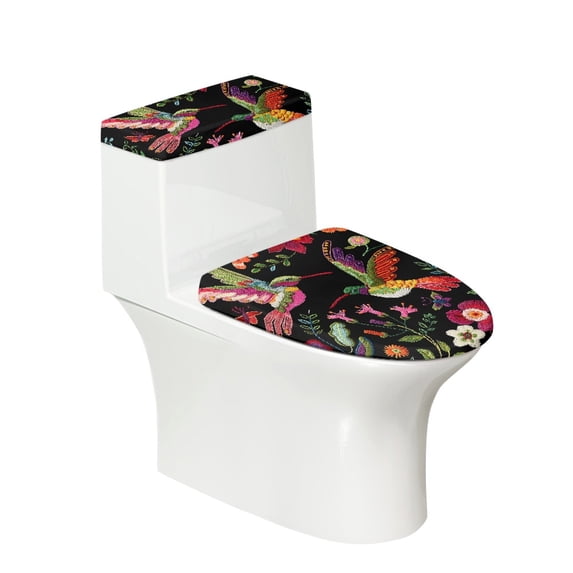 HELLHERO Birds and Flowers Toilet Protector Cover Universal 2 Pcs Set Non-Slip Machine Washable for Bathroom Home