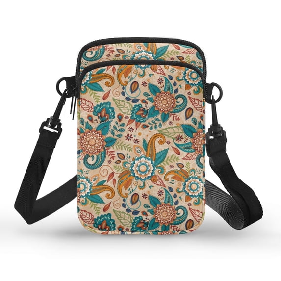 HELLHERO Birthdays Gift Double Layer Crossbody Sling Bag Trendy for Outdoor Travel Floral Pattern Retro Style