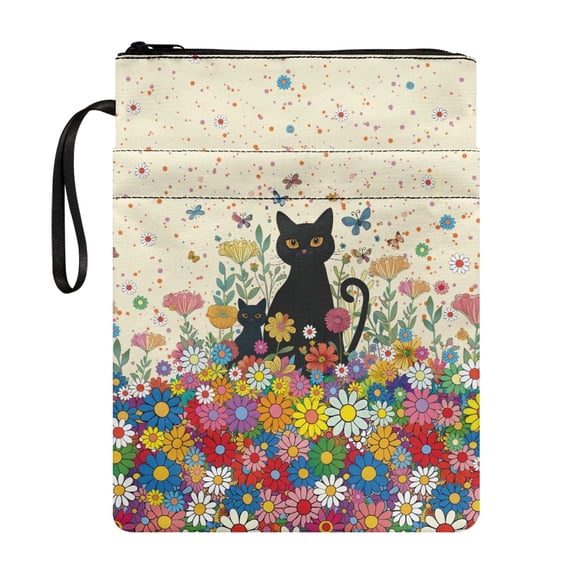 HELLHERO Black Cat and Daisy Pattern Book Sleeve Protector Pouch with Washable Polyester Storage & Portability Book Covers Pocket Book Organzier Holder
