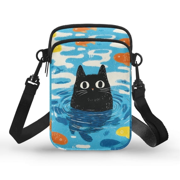 HELLHERO Black Cat Pattern Crossbody Sling Bag for Men, Women with Adjustable Strap Shoulder Strap Crossbody Bag Polyester with Shoulder Strap
