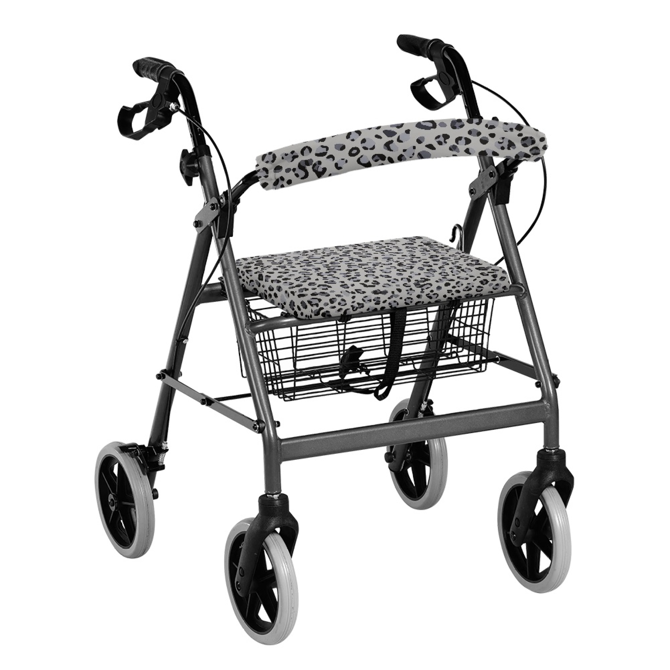HELLHERO Black and Gray Leopard Print Rollator Walker Seat and Backrest ...