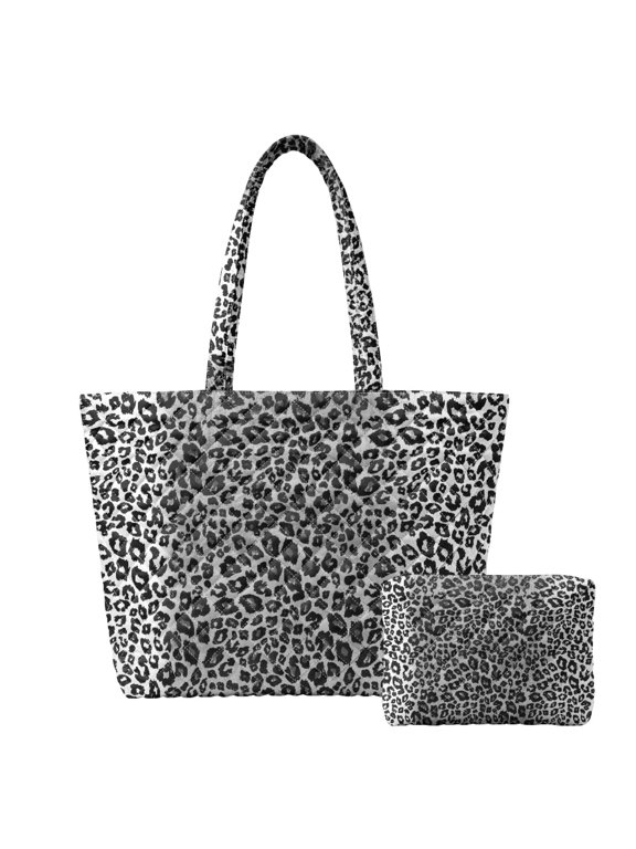 Black Leopard Print Pattern Set of 2 Quilted Shoulder Bags Large Capacity Lightweight for Outings Polyester Women's Quilted Bag