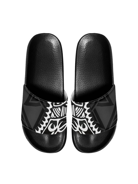 Black White Geometric Non-Slip Slide Sandals, Light Weight EVA Slippers for Summer House and Beach Use for Women and Couple