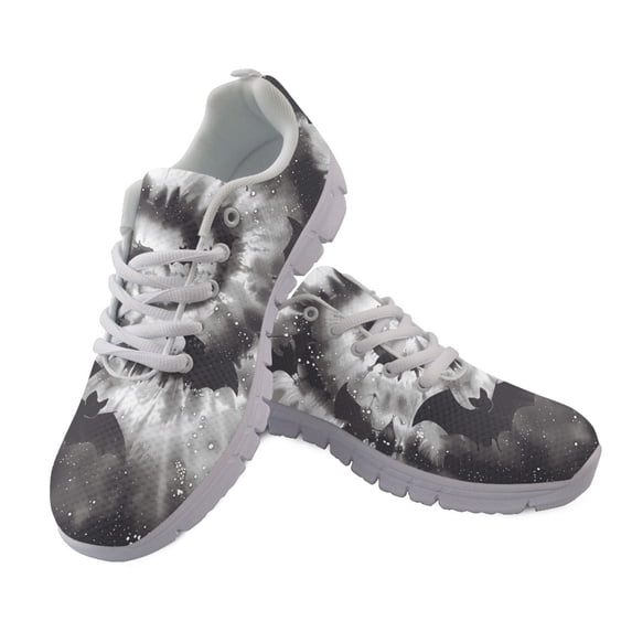 HELLHERO Black & White Marble Swirl Casual Running Shoes for Men, Lace Up Mesh Running Sneakers for Gym Walking