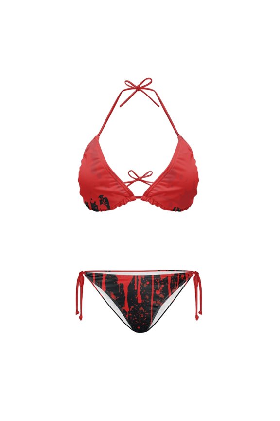 Black and Red Graffiti Design Polyester Spandex Swimwear Elastic String Adjustable Plus Size Professional Sutures