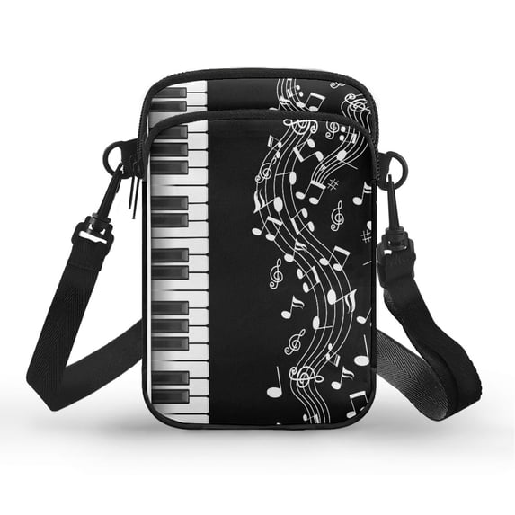 HELLHERO Black and White Piano Music Double Zipper Crossbody Bags for Women, Travel